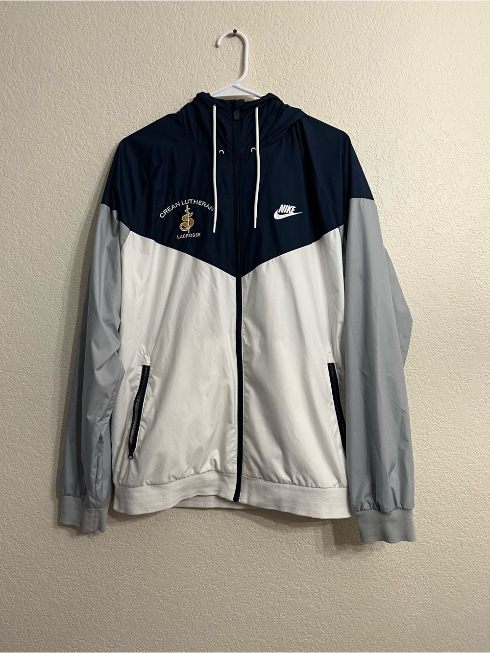 Nike Men’s Navy, White & Light Gray Hooded Windbreaker Jacket